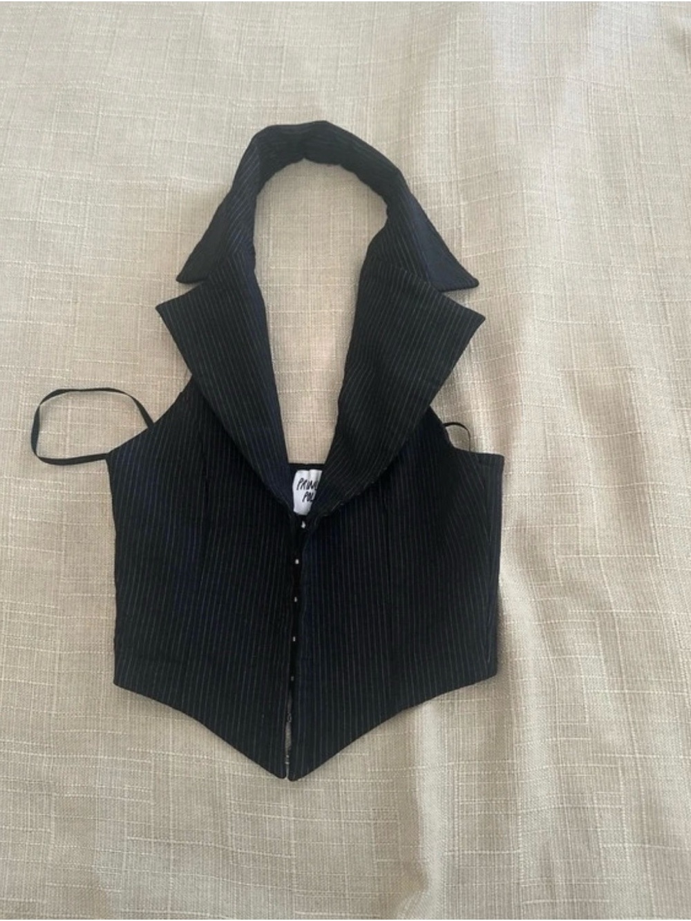 Princess Polly Black Pinstripe Halter Vest